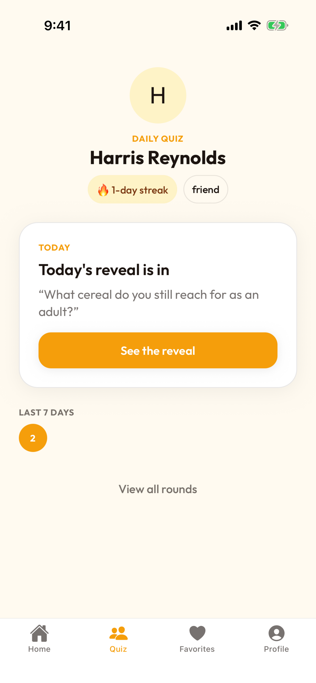Daily quiz tab on iPhone